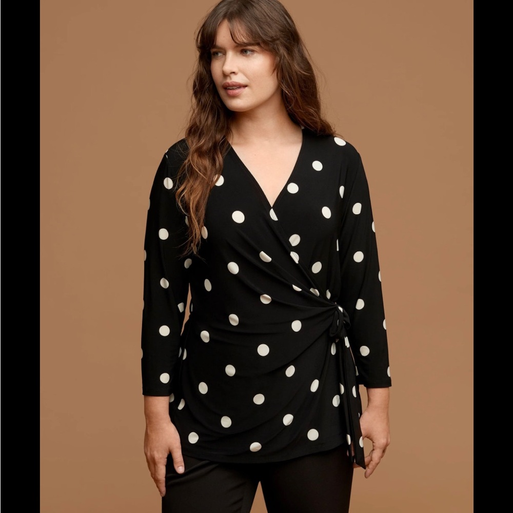 Anne Klein partial wrap blouse | size medium black and white polka dots